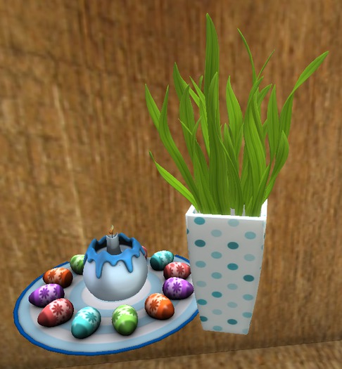c.m.d.Spring time flower and plate with eggs blue