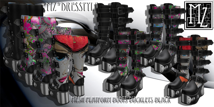 *MZ* Black  Platform Boots Buckles