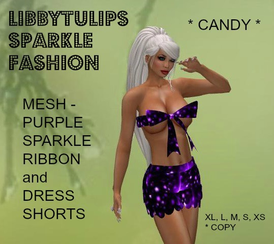 * Candy * Purple Sparkle Ribbon and Dress Shorts - Mesh
