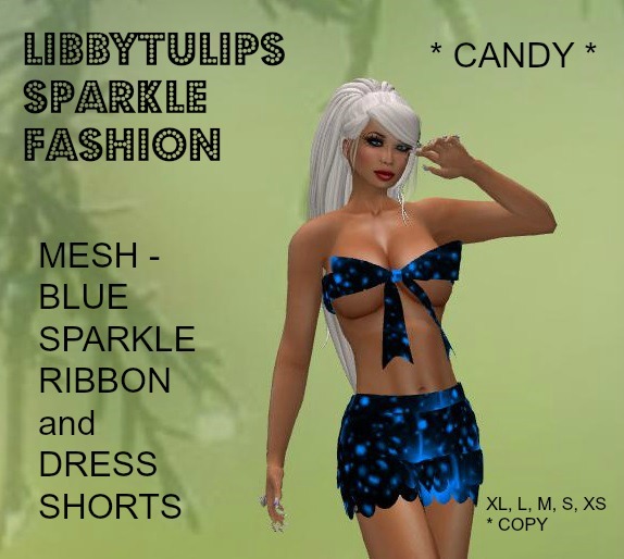 * Candy * Blue Sparkle Ribbon and Dress Shorts - Mesh