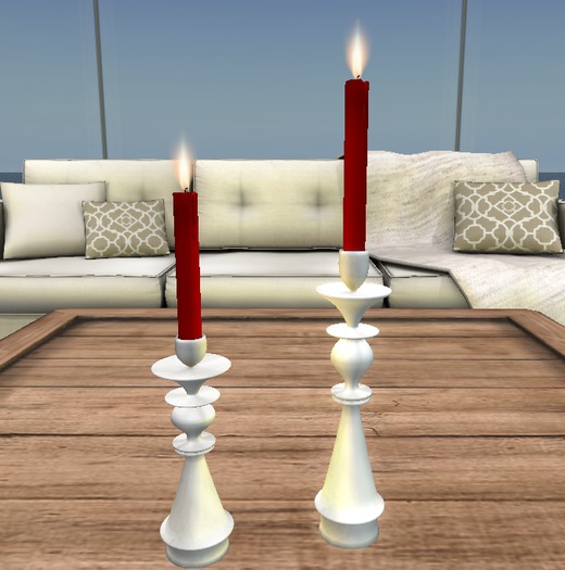 Candlesticks White w/Red Candles