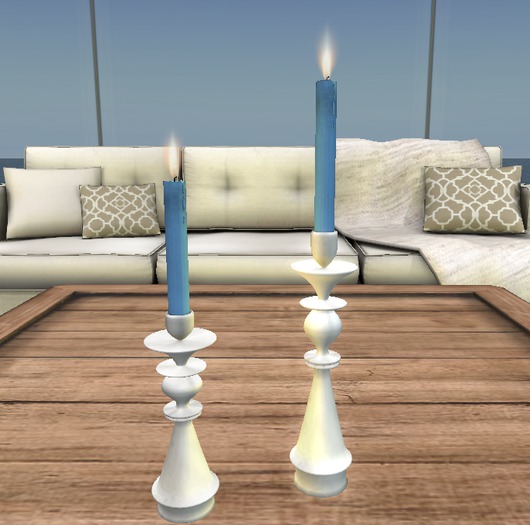 Candlesticks White w/Blue Candles