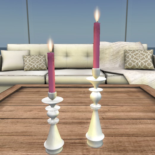 Candlesticks White w/Pink Candles
