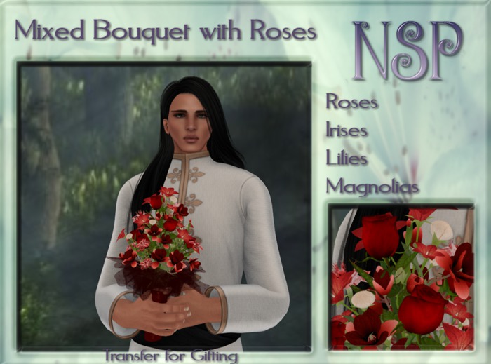 NSP Mixed Rose Bouquet - Coral-White- Red boxed