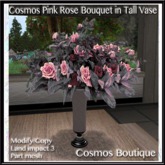 Cosmos Pink Rose Bouquet in Tall Vase (BOX)