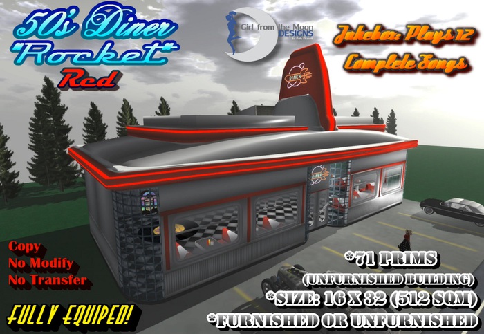 50's Diner "Rocket" Red. The Jukebox Plays 12 Different COMPLETE Songs