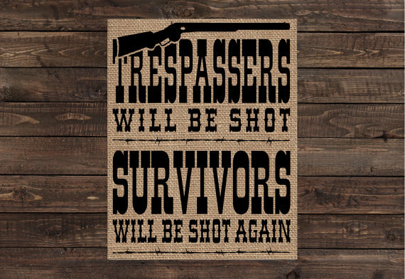 {SM} Rustic Burlap Sign - Trespassers