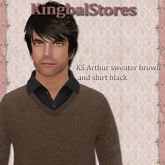110 KS ARTHUR V NECK SWEATER BROWN & SHIRT BLACK