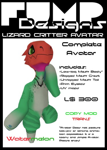 FUMP Lizard Critter Avatar: Watermelon -SALE-