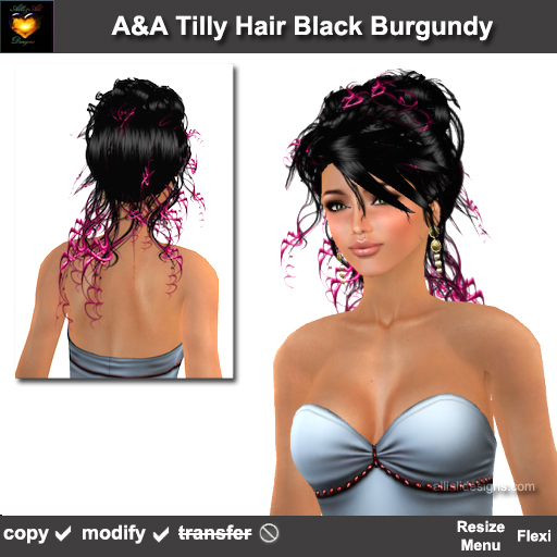 A&A Tilly Hair Black Burgundy (Special Color). Updo with curls. Promo!
