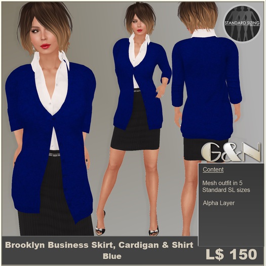 G&N Brooklyn Business Mesh Cardigan/Skirt Outfit Blue [Copy Version]