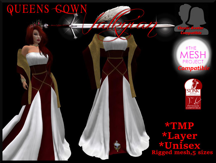 ~Valkyrian~ (Red) Medieval Gown Dress with Shawl