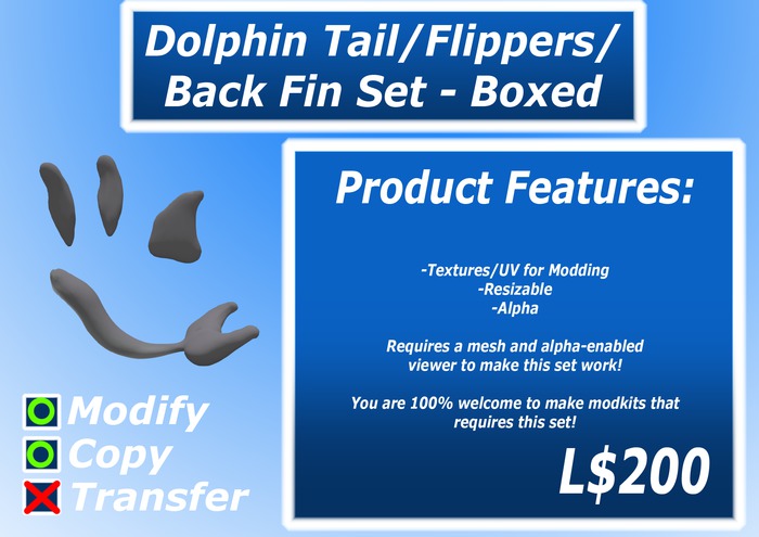 Dolphin Tail/Flippers/Back Fin Set - Boxed