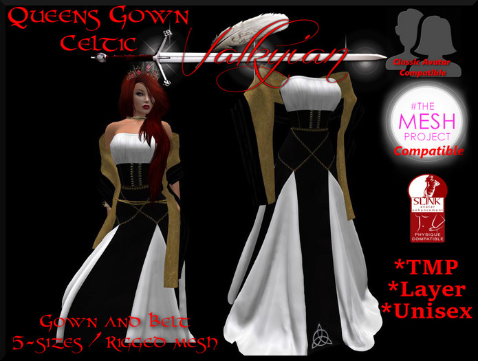~Valkyrian~ Medieval Gown Dress with Shawl(Gold/Blk) with belt