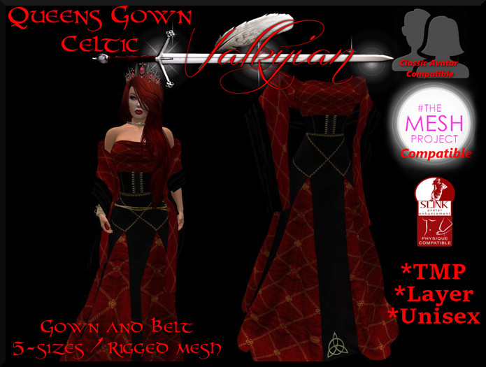 ~Valkyrian~ Medieval Gown Dress(Red Embroidered)  with belt