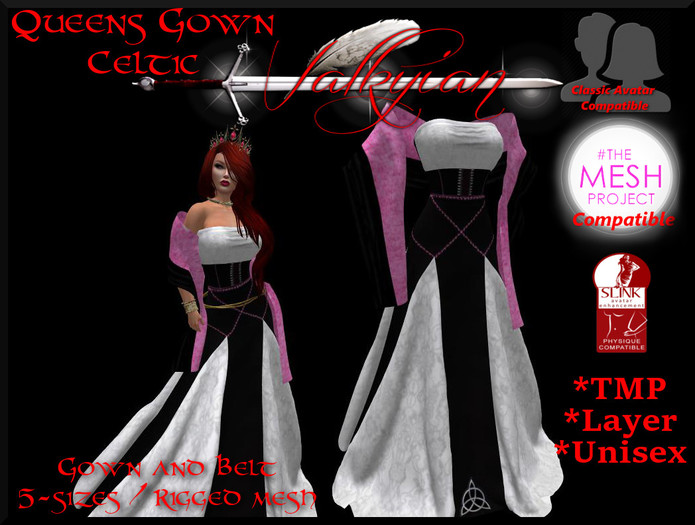 ~Valkyrian~Medieval Gown Dress with Shawl(Pink/Blk) with belt