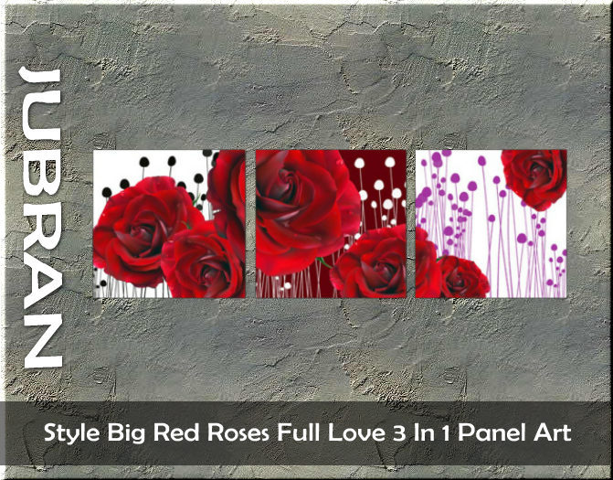 Style Big Red Roses Full Love 3 In 1 Panel Art