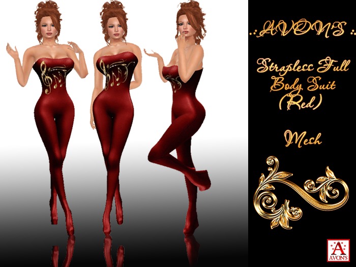 .: AVON'S :. Strapless Full Body Suit (Red) - Mesh