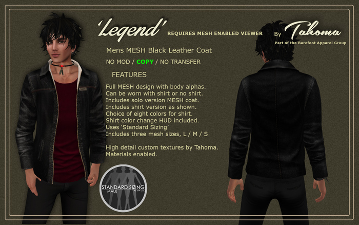 MESH Mens Legend Black Leather Coat