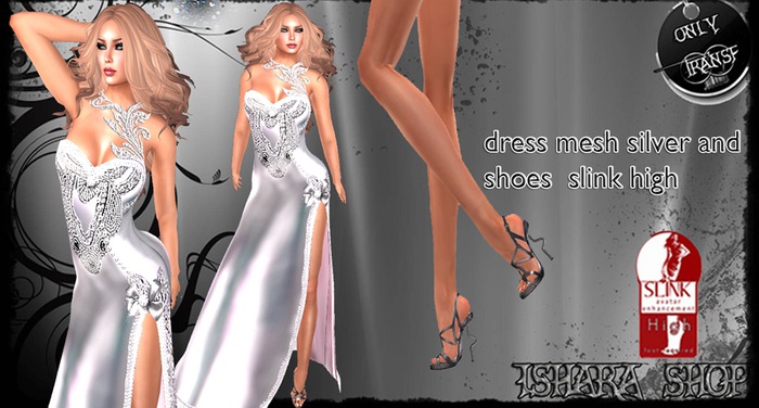 dress mesh silver and shoes  slink high