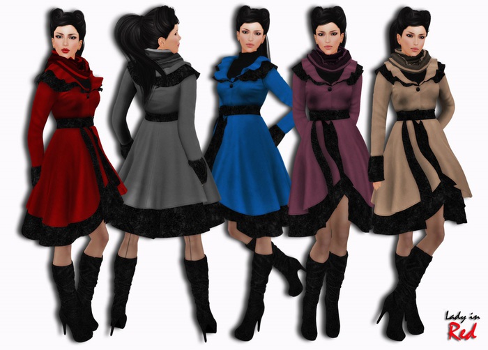 Lady in Red - Sandra (cherry) - Lotus Coat & Scarf with Boots