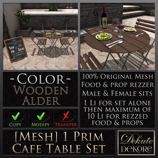 1 Prim [Mesh] Cafe Set x2 - Alder