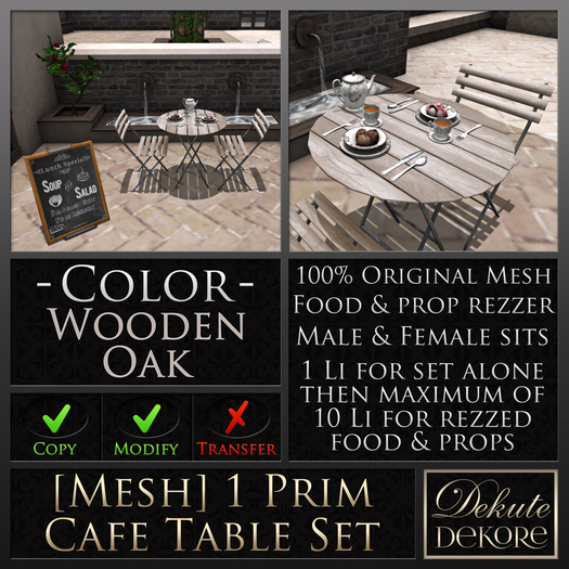 1 Prim [Mesh] Cafe Set x2 - Oak