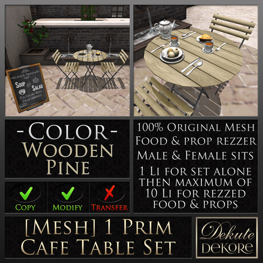 1 Prim [Mesh] Cafe Set x2 - Pine