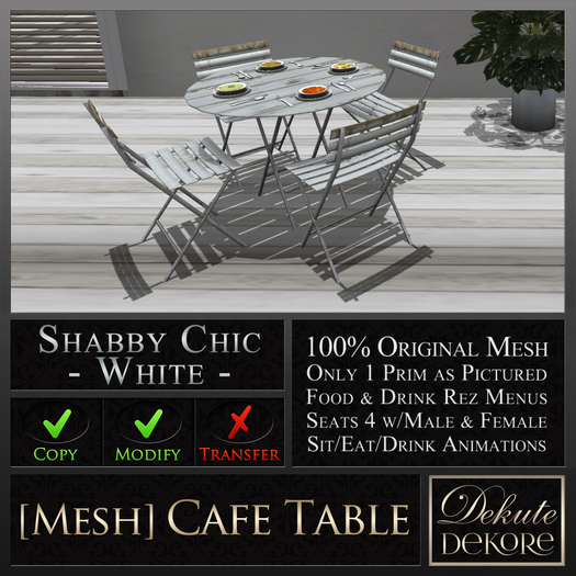 1 Prim [Mesh] Cafe Set x4 - Shabby Chic - White