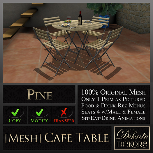 1 Prim [Mesh] Cafe Set x4 - Pine