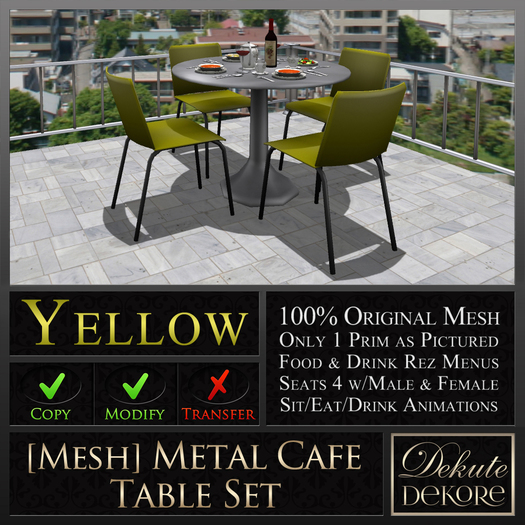 Second Life Marketplace - 1 Prim [Mesh] Metal Cafe Set x4 - Yellow