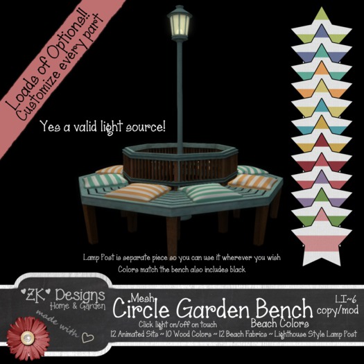 *ZK* Mesh Circle Garden Bench & Lamp Post-Beach Stripes [Box]