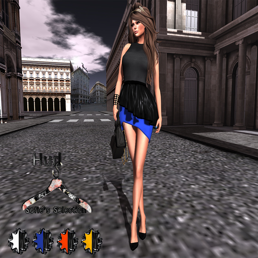 <S> Mesh Asymmetrical Peplum Dress Mix With Hud