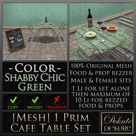 1 Prim [Mesh] Cafe Set x2 - Shabby Chic - Green