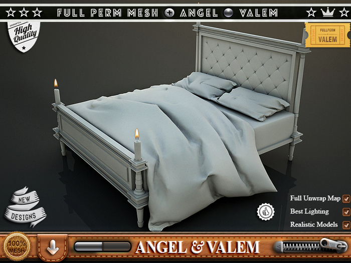.::VALEM::. Full Perm Mesh Quilted Candle Lighting Bed