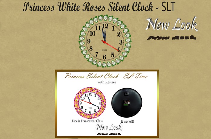 Princess White Roses Silent Clock - SLT - 3 Prims