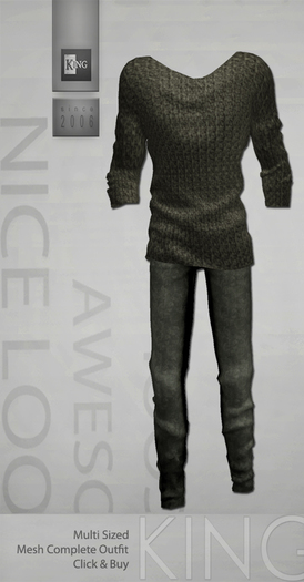 King For Men Outfit :  Patterned Green Jean