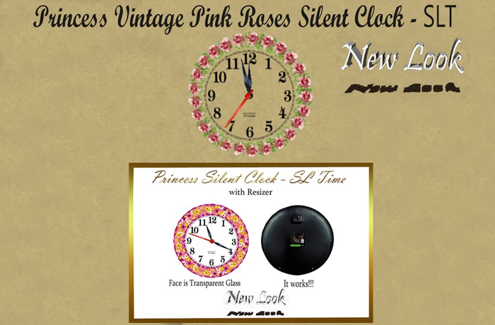 Princess Vintage Pink Roses Silent Clock - SLT BX