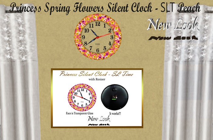 Princess Spring Flowers Silent Clock - SLT - Peach 3 Prims