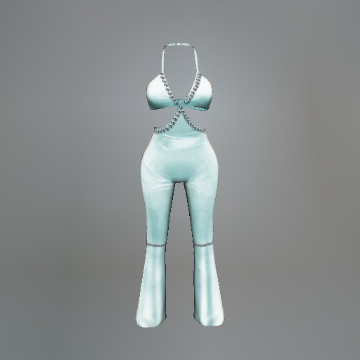 Aqua Rhinestone Mesh Jumpsuit