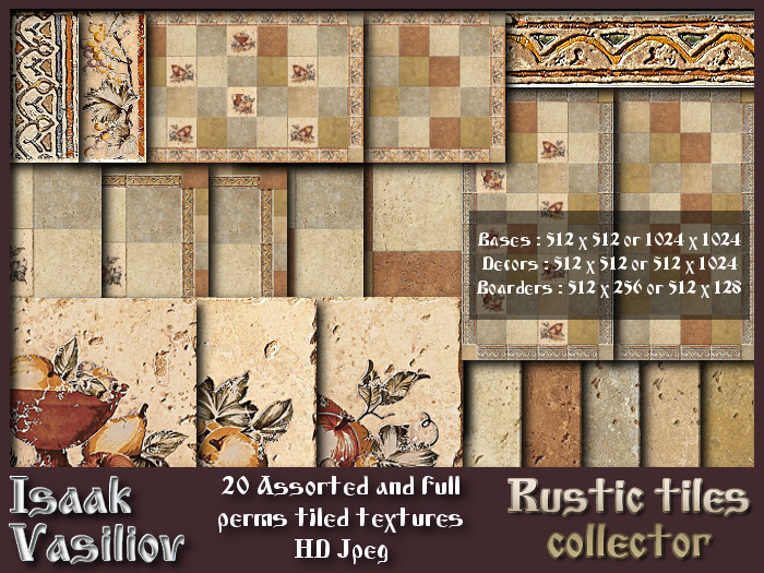 Rustic tiles collector - 20 FULL PERMS Textures