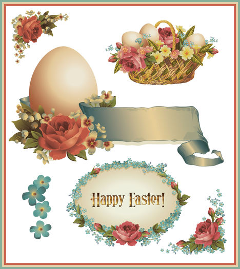 Six Vintage Easter Decals - Full Perm Alpha Textures