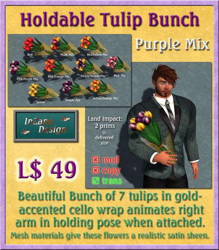 Holdable Tulip Bunch - Pink Mix (Add or rez & click)