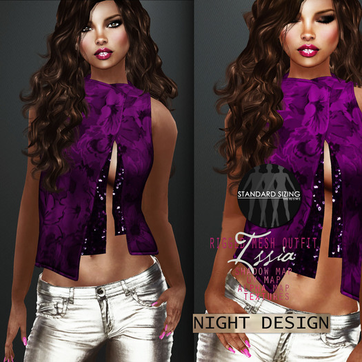 night's full perm rigged mesh blouse "Issia"
