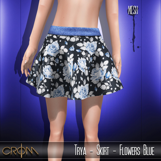 -CroM- Trya - Skirt - Flowers Blue