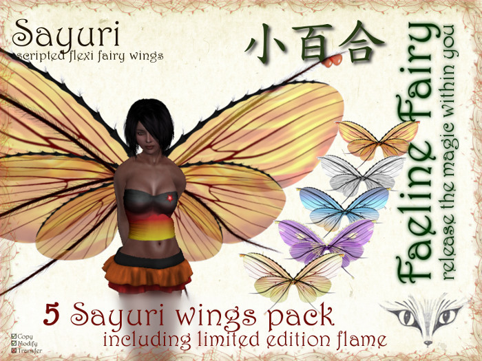 Sayuri Pack - five flexi wings for tiny and large by Faeline Fairy