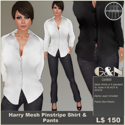  G&N Harry Mesh Ladies Pinstriped Shirt Set