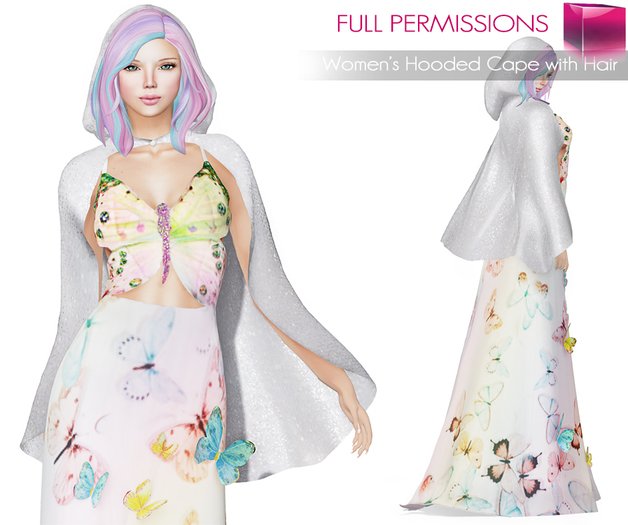 FULL PERM MI Rigged Mesh Women's Hooded Cape with Hair