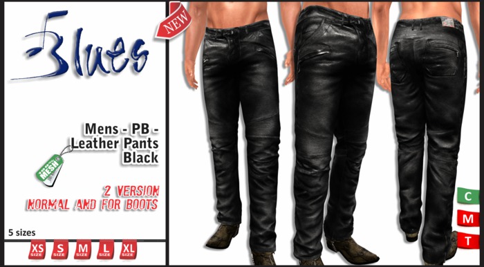 [BLUES]Mens - PB - Leather Pants - Black- (MESH)