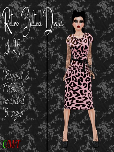 SC Retro Belted Dress - Pink Leopard